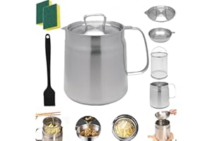 Gienslru Pentola filtro olio, vaso filtro olio, vaso filtro olio con cestello per friggitura, pentola filtro olio in acciaio inossidabile, friggitrice filtro olio, 304 inossidabile, grande capacità