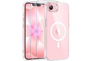 Qasyfanc Magnetic for iPhone 17e Case iPhone 16e Case with 2 Tempered Glass Screen Protector, Compatible with MagSafe, Full Camera Protection, [Anti-Yellowing] Shockproof Protection Phone Case, Clear