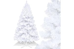 Gimisgu Albero di Natale artificiale, 180 cm, con 600 punte, in PVC ignifugo, montaggio rapido, sistema pieghevole, con supporto in metallo, bianco