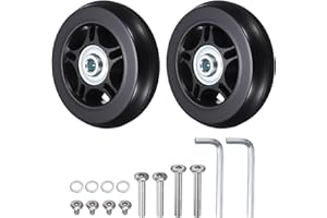 HiPicco Roulettes de rechange pour valise, 84 x 24 mm, kit de réparation de roulements pivotants en caoutchouc – Comprend 2 roues à roulement en polyuréthane et rondelles, clés et vis d'essieu pour
