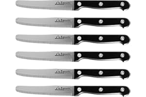 Zanetti, Set 6 Coltelli Tavola Modello Classic, Coltelli Acciaio Inox, Lama 11 cm, Spessore 1.2 mm, Coltello Cucina Manico Rivettato