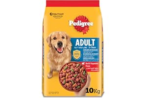 Pedigree Dog Food, Beef & Vegetables Flavour Dog Food Dry, 10Kg, Complete & Balanced Dog Dry Food For Adult Dogs