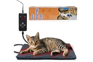 NAMOTEK Pet Heating Pad Adjustable Temperature with Timer, Waterproof Heated Mat with Chew Resistant Cord, Auto Power-Off Electric Indoor Pet Heat Pad for Dogs and Cats