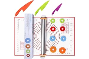 DIDUDE Matterello in Acciaio Inossidabile,4 Dischi Regolabili E indicatori Di Pagina e Coltello Da Taglio Per Pasta,Fondente,Torte,Torte,Biscotti,Pasta Per Pasticceria (Rodillo + Estera)