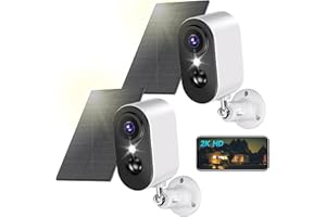 PESAIR 2K Telecamera Wi-Fi Esterno Senza Fili - Videocamera Sorveglianza Interno Wifi Batteria con Pannello Solare, Visione Notturna a Colori, Rilevazione di Movimento PIR, Audio a 2 Vie, IP66, 2 Pack