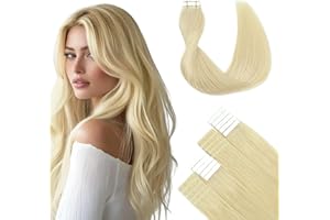 SURNEL Extensiones de Adhesivas de Pelo Natural 40cm 50g 20Piezas Rubio Platino Claro Extensiones de Adhesivas Natural Remy Cabello Humano Extensiones Pelo Extensiones de Adhesivas(T#60-40cm)