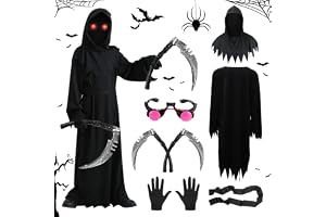 Sensenmann-kostym, Halloweenkostym för män, 120 cm, set med mask, ansiktsmask, halka och handskar, Halloween Lienemann män, s
