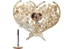 BLSFXROE Personalised Wedding Guest Book,100 Wood Hearts Guest Book Kit,Wooden Hearts Wedding Decoration Set for Wedding Reception Birthday Graduation Party Memorial Days