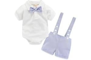 GAJAOUS Costumes de Gentleman pour bébés garçons, Barboteuse à Manches Courtes avec nœud Papillon pour Enfants + Short à Bretelles
