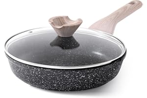 Kordisen Non Stick Frying Pan with Lid, 24 cm Granite Induction Skillet Nonstick, Healthy and Non-Toxic, PFOA Free