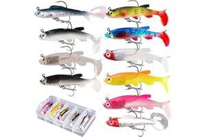 RYAN 10 Pièces Leurre Souple Carnassier Leurre Peche Mer Kit pour Carpe Brochet Truite Bar Leurres Souples avec T-Tail Articles de Pêche en Silicone pour Pêche en Eau Douce et en Mer