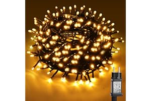 VSTKEN LED Lichterkette Außen 20M, 200 Warmweiße LEDs, Erweiterbar bis 60M, 8 Modi mit Speicherfunktion, IP44 Wasserdicht, Weihnachtsbeleuchtung für Innen & Außen, Balkon, Garten, Party