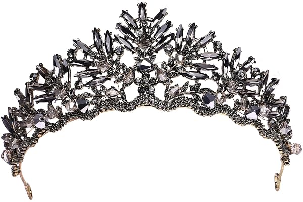 FRCOLOR Diadème vintage, couronne de mariée, style, noir et cristal, pour fête d'anniversaire