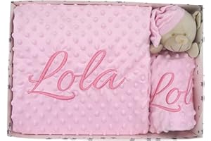 variouss Personalised Baby Blanket with Your Name Embroidery, Pram or Carrycot Blanket + DouDou (Pink)