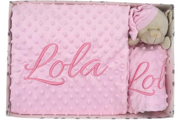 variouss Manta de Bebe Personalizado con su Nombre Bordado, Incluye DouDou, Manta Suave para Cochecito, Capazo o Cuna, Regalo de Nacimiento o Baby Shower (Rosa)