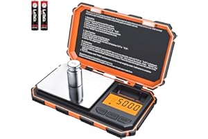 BRIFIT Criacr Bilancia Digitale, 200 x 0.01g Bilancia da Tasca Digital con Peso di Calibrazione 50g, Bilancia Alimenti Elettronica con Retroilluminazione LCD, 6 unità, Funzione Tara (Arancia)