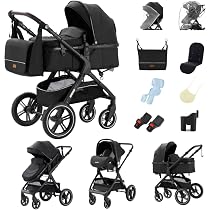 YAZOCO kinderwagen 3 in 1 Buggy Babybett Komplett Set Einem Klick  Zusammenklappbarer Kinderwagen, KombiKinderwagen Aluminiumrahmen fr  Neugeborene (1 schwarz) : Amazon.de: Baby