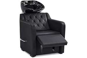 ‎BARBERPUB BarberPub Friseurstuhl mit Waschbecken, Klappbare Beinstütze, Friseurwaschbecken aus Keramik Verstellbar, Friseurwaschsessel für SPA Salon, Friseur Waschplatz 8620 (Schwarz/Kunstleder)