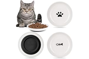 Zeawavsl Lot de 3 gamelles en céramique pour Chat avec Base en Caoutchouc antidérapant, gamelle Plate en céramique,Facile à Nettoyer idéales pour Les Amoureux des Chats