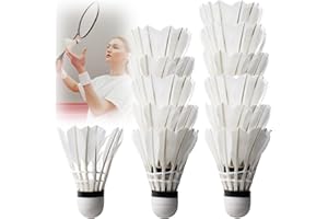 PRITOK 12 sztuk piłek do badmintona: lotki białe z gęsiego pióra, korka, trening sportowy, trening z dużą prędkością, do ogrodu, pióra gęsiego, badmintona, do uprawiania sportu na świeżym powietrzu i