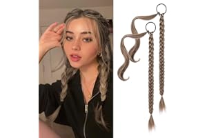 Fulang Hair 2PCS Braid Ponytail Extension Zopf mit Haargummi Haarteil zum Einflechten Lang Ponytail Kunsthaar für Frauen Geflochtener Haarteil (Graugold + Rotbraun)