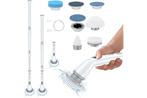 ‎LABIGO LABIGO Elektrische Reinigungsbürste, Electric Cleaing Brush mit 6 Austauschbaren Bohrbürstenköpfen, Reinigungsbürste Elektrisch mit Verstellbarem Griff für Bad Küche Fliesen Fußboden Auto (Weiß)