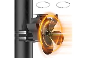 TIDY CATS Kaminventilator, Kaminventilator Ohne Strom, Heizkörper Ventilator, Kaminlüfter mit 4 Blättern, Kaminventilator mit Zwei Festen Eisenring, Kaminlüfter für Holz/Brennholz/Feuerstelle/Ofenrohr