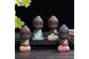 SURPRIZON 4 Pack Mini Cute Buddha Statue, Ceramic Small Adorable Monk Figurines, Yoga Mandala Sculptures for Office, Car, Home Decoration
