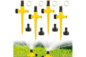 ISparbox Arroseur de Jardin, 4 Pièces Arroseur Automatique 360°Rotatif, Arrosage Automatique pour Jardin, Arrosage Pelouse Réglable Pulvérisateur d'eau pour Pelouse et Jardin (Jaune)