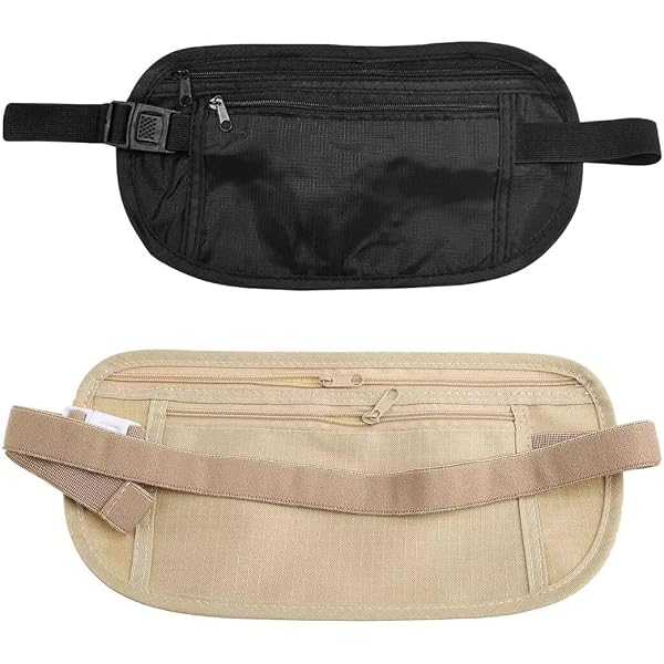 Ceinture Porte-Monnaie Secrète Anti-Vol - 2 Pièces Noir - Sac De Waistband Cache Argent Pour Voyage Et Sport