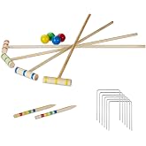 Relaxdays Cricket Set, 4 Players, Children and Adults, Complete Wooden Set, with Bag, with Mallets 75 cm, Natural