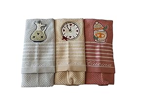 Vingi ALAMBRA Set Strofinacci Cucina Home CANOVACCI Cotone Moderni Ricamati (Fantasia 25)