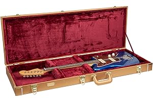Crossrock Designer Series Rectangular Electric Guitar Case for Jazzmaster & Jaguar | Luxury Gold Faux Leather, Burgundy Velvet Interior, Lock – Premium Wooden Hardshell -Luxury Gold (CRW520JMLG)