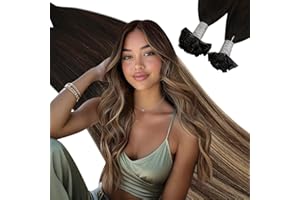 ‎UGEAT Ugeat Real Hair Extensions, Pre-Bonded Flat Tip Fusion Extensions with Keratin Glue Tips, Natural, Balayage, Ombre, Black to Dark Brown and Blonde, #1B/4/27 51 cm, 50 g, 50 Strands