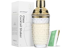 JOYCEMALL Cocktail-Shaker-Set aus Glas, 370 ml, Martini-Mocktail-Herstellungs-Set mit auslaufsicherem Metallstahldeckel und Sieb für Zuhause und Barwagen, Gold