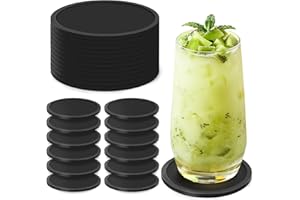 Gotanc Sottobicchieri in silicone rotondi, 12 sottobicchieri in silicone antiscivolo e isolati, set di sottobicchieri nero, per tutti i tipi di tazze