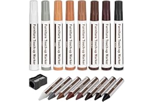 iEasey Kit de réparation de meubles en bois 17 pièces : stylo de retouche, crayons de réparation, marqueurs, bâtons, répare les rayures, les bords usés, séchage rapide, couleurs résistantes, pour