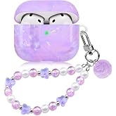 Compatible with AirPods 4 Case Protective Cover and Skin Case for AirPods 4 Gen Full Protection Protective Case with Pearl Lanyard for Girls Women Purple Butterfly