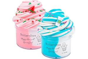 KAOERDCE 2 Pack Fluffy Butter Slime Kit for Kids Party Favors, Scents Dual Colors Slime Putty for Boys Girls, Soft & Non-Sticky, School Supplies, Carnival Prizes, Ages 4 and Up (4-Ounce*2)
