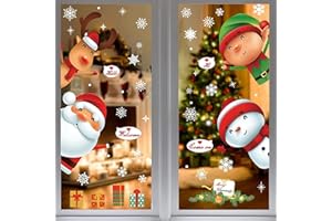 ‎MSQ MSQ 4 kawałki Świąteczna naklejka na okno,wielokrotnego użytku Święty Mikołaj Rudolf renifer, świąteczna naklejka ścienna na okn Dekoracje na przyjęcie bożonarodzeniowe