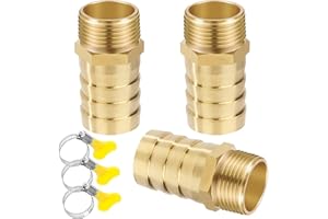 JESUSTREE Filettatura Tubo Connettore, 3 Pezzi 25 mm Barb x 3/4" Maschio Connettori per Tubi in Ottone, Raccordo Portagomma Adattatore con Fascetta per Acqua, Gas, Aria