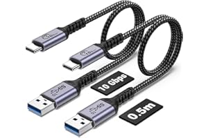SUMPK Cable de datos USB C de 50 cm, 10 Gbps, 2 paquetes, USB 3.1 Gen 2, cable tipo C 3A, cable de transferencia de datos de carga rápida, compatible con Samsung Galaxy S21 S10 S9 Note 20, Power Bank