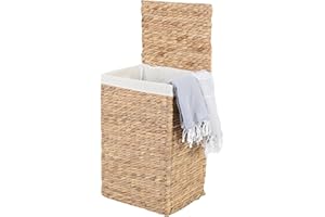 CASA MORO Skandi LANA IN610 M Panier à linge naturel tressé 70 l Panier de rangement en jacinthe d'eau Panier à linge fait à la main en jonc de mer avec sac intérieur en coton Boho Chic