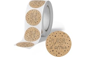 Avery - 500 étiquettes Plaisir d'Offir Rondes Autocollantes en rouleau - Kraft pois noirs - Ø 35 mm - Plaisir d'Offrir - 1 rouleau de 500 Stickers pour fleuristes, entrepreneurs, smallbusiness.