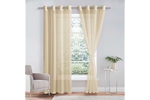 DWCN Sheer - Tenda in voile trasparente con occhielli, 2 pezzi, per soggiorno, camera da letto, beige, 260 x 140 cm (altezza x larghezza)