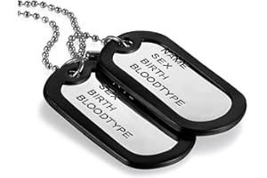 JewelryWe Schmuck Herren Halskette, 2 Militärischen Erkennungsmarken Armee Stil Dog Tag Anhänger mit 70cm Kette, Silber Schwarz/Schwarz
