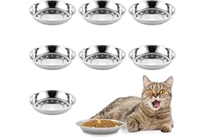 Kathson 8 Pcs Stainless Steel Cat Bowls，Whisker Fatigue Cat Bowl，Shallow Wide Cat Dishes&Dog Dry and Wet Foods and Water Bowl,Food Grade BPA Free,Dishwasher Safe (7.00 Inch)