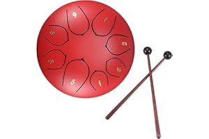 Konesky Tambor De Lengüeta De Acero Juego De Instrumentos De Batería Etérea De Percusión Sintonizada De 6 Pulgadas Y 8 Pulgadas Con Bolsa De Transporte, 2 Baquetas, Libro De Tutoriales, 4 Púas, Rojo