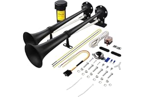 GAMPRO 12V 150db Air Horn, 45cm Chrome Zinc Single Trumpet Truck Air Horn with Compressor for Any 12V Vehicles Trucks Lorrys Trains Boats Cars (Double)