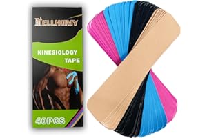 NELLHOMY Kinesiotapes<40PCS>Kinesiologie Tape Streifen Precut,Elastisches Athletic Band für Joints Support&Muskel Schmerzlinderung <5cm, 25cm/Trip>Baumwolle wasserdichtes Sport Band(Mix-4)